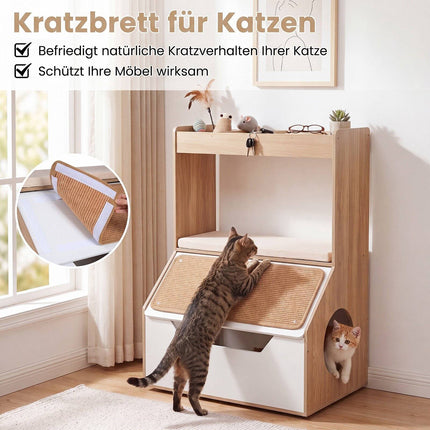3-in-1 Cat House Cabinet with Cushion and Scratching Pad