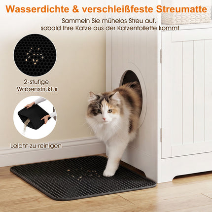 3-in-1 Cat Litter Box Enclosure with Mat and Lockable Doors