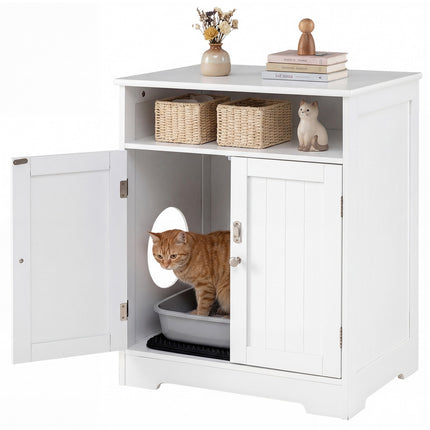 3-in-1 Cat Litter Box Enclosure with Mat and Lockable Doors