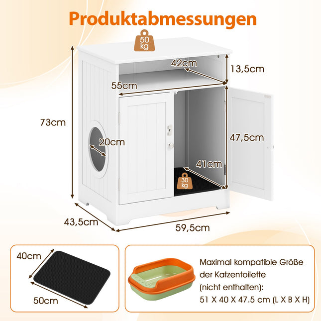 3-in-1 Cat Litter Box Enclosure with Mat and Lockable Doors