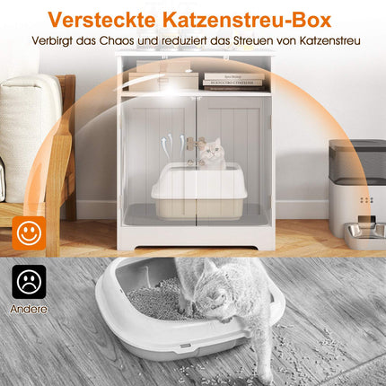 3-in-1 Cat Litter Box Enclosure with Mat and Lockable Doors