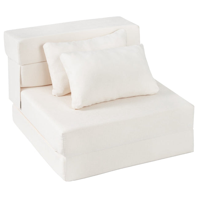 3-in-1 Chenille Sofa Bed with 2 Cushions, Beige