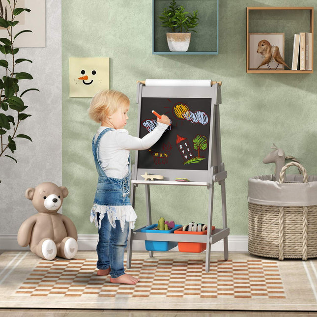 3-in-1 children's easel: blackboard, whiteboard, storage - gray