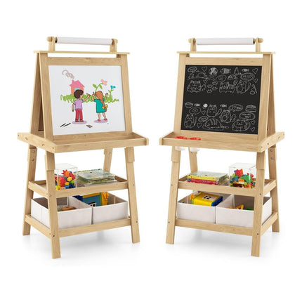 3 in 1 Children's Easel Double-Sided Whiteboard & Chalkboard & Drawing Paper Natural