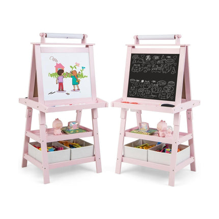 3 in 1 Children's Easel Double-Sided Whiteboard & Chalkboard & Drawing Paper Pink