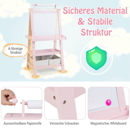 3 in 1 Children's Easel Double-Sided Whiteboard & Chalkboard & Drawing Paper Pink