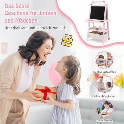 3 in 1 Children's Easel Double-Sided Whiteboard & Chalkboard & Drawing Paper Pink