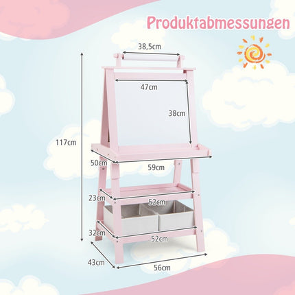 3 in 1 Children's Easel Double-Sided Whiteboard & Chalkboard & Drawing Paper Pink