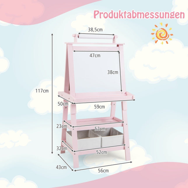 3 in 1 Children's Easel Double-Sided Whiteboard & Chalkboard & Drawing Paper Pink