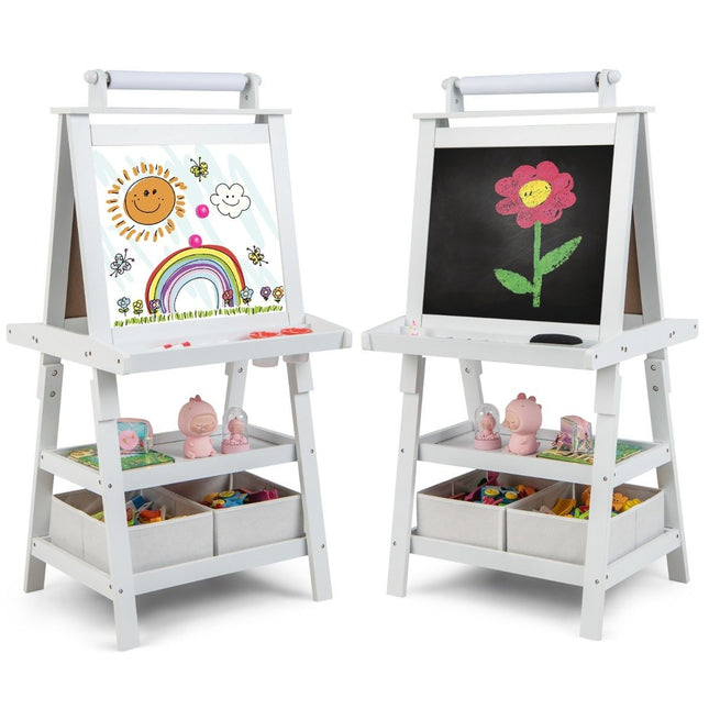 3 in 1 Children's Easel Double-Sided Whiteboard & Chalkboard & Drawing Paper Standing Board White
