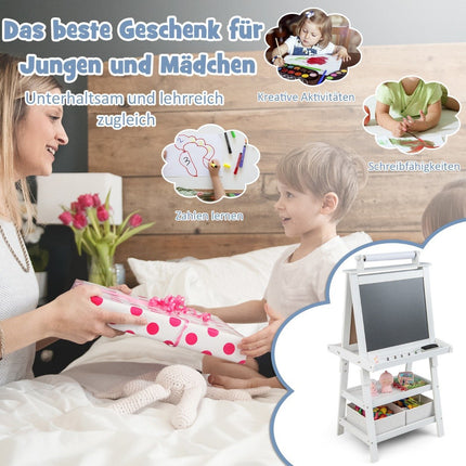 3 in 1 Children's Easel Double-Sided Whiteboard & Chalkboard & Drawing Paper Standing Board White