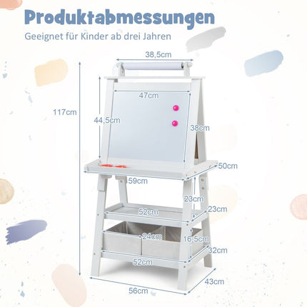 3 in 1 Children's Easel Double-Sided Whiteboard & Chalkboard & Drawing Paper Standing Board White
