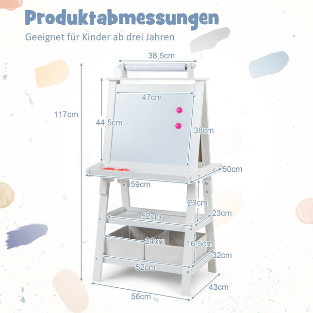 3 in 1 Children's Easel Double-Sided Whiteboard & Chalkboard & Drawing Paper Standing Board White