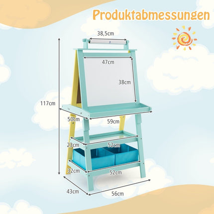 3 in 1 Children's Easel Double Sided Whiteboard & Chalkboard & Drawing Paper Yellow + Blue