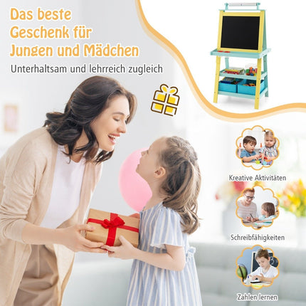 3 in 1 Children's Easel Double Sided Whiteboard & Chalkboard & Drawing Paper Yellow + Blue
