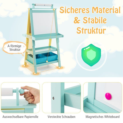 3 in 1 Children's Easel Double Sided Whiteboard & Chalkboard & Drawing Paper Yellow + Blue