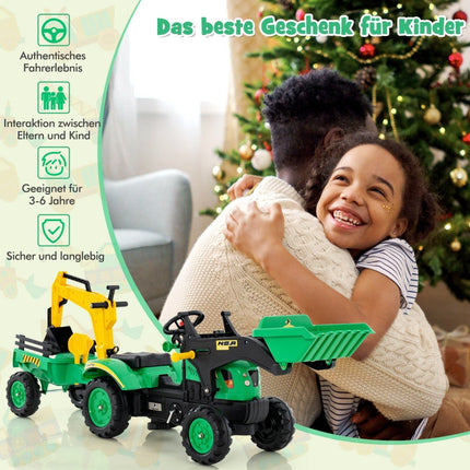 3-in-1 Children's Ride-On Excavator Bulldozer with 6 Wheels 178 x 42 x 60 cm Green