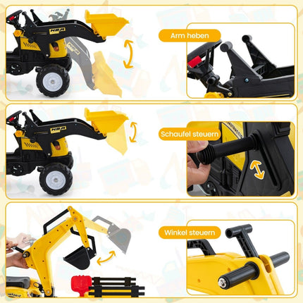 3-in-1 Children's Ride-On Excavator Bulldozer with 6 Wheels 178 x 42 x 60 cm Yellow