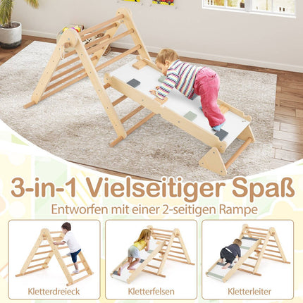 3-in-1 Climbing Frame: Triangle, Ladder & Rocker, Foldable Wood