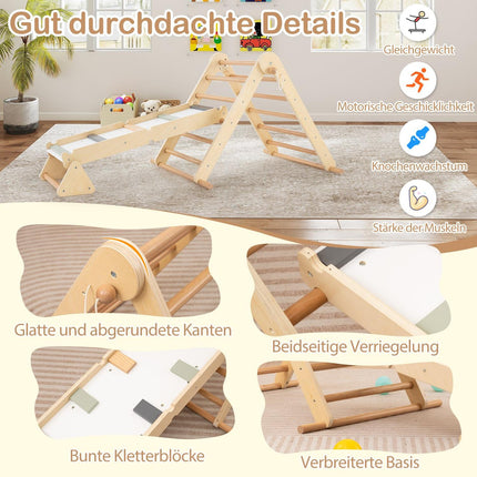 3-in-1 Climbing Frame: Triangle, Ladder & Rocker, Foldable Wood