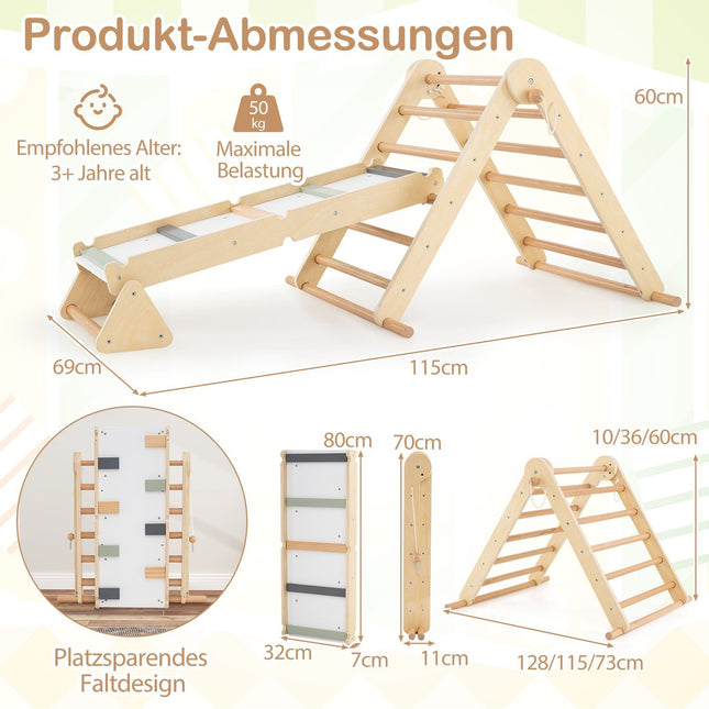 3-in-1 Climbing Frame: Triangle, Ladder & Rocker, Foldable Wood