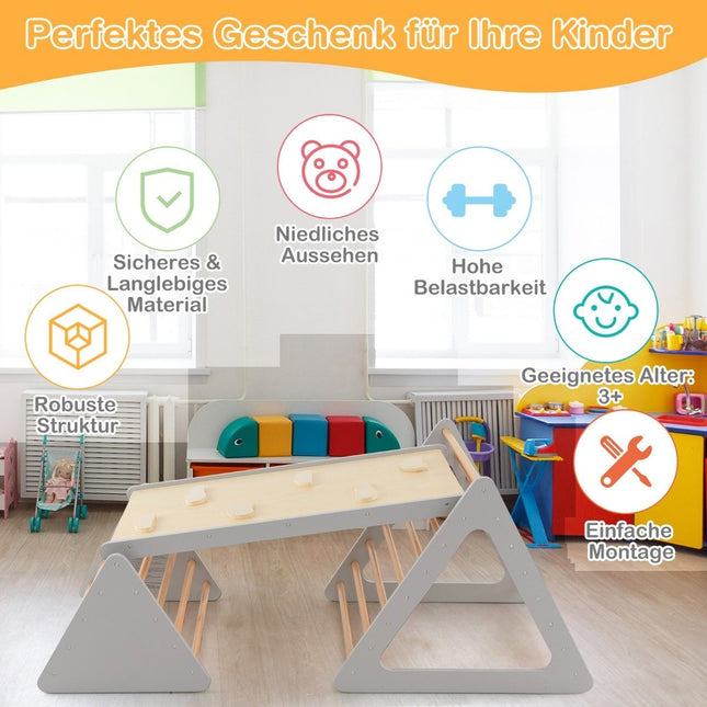 3 in 1 Climbing Toy Set for Toddlers Climbing Triangle & Ladder & Slide Climbing Frame Gray
