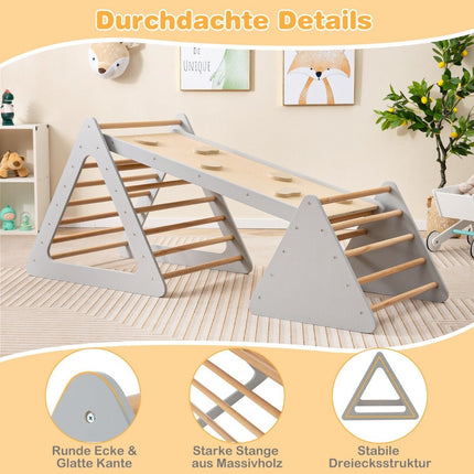 3 in 1 Climbing Toy Set for Toddlers Climbing Triangle & Ladder & Slide Climbing Frame Gray