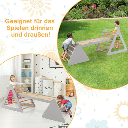 3 in 1 Climbing Toy Set for Toddlers Climbing Triangle & Ladder & Slide Climbing Frame Gray