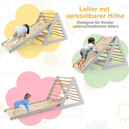 3 in 1 Climbing Toy Set for Toddlers Climbing Triangle & Ladder & Slide Climbing Frame Gray