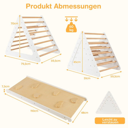 3 in 1 Climbing Toy Set for Toddlers Climbing Triangle & Ladder & Slide Climbing Frame Natural
