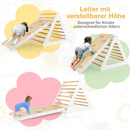 3 in 1 Climbing Toy Set for Toddlers Climbing Triangle & Ladder & Slide Climbing Frame Natural