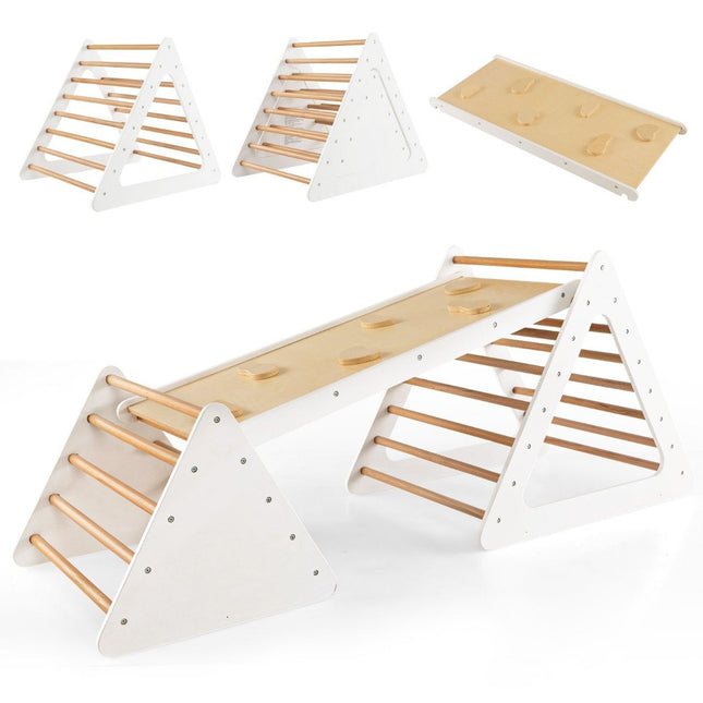 3 in 1 Climbing Toy Set for Toddlers Climbing Triangle & Ladder & Slide Climbing Frame Natural