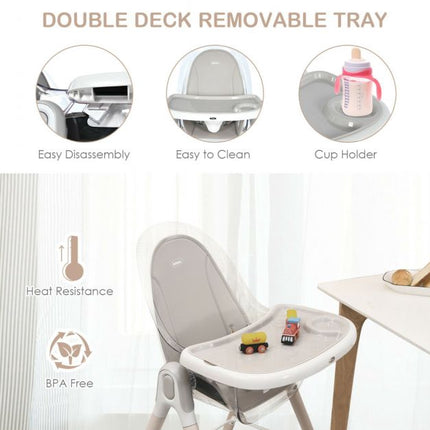 3-in-1 Convertible Baby High Chair, Height Adjust, Grey