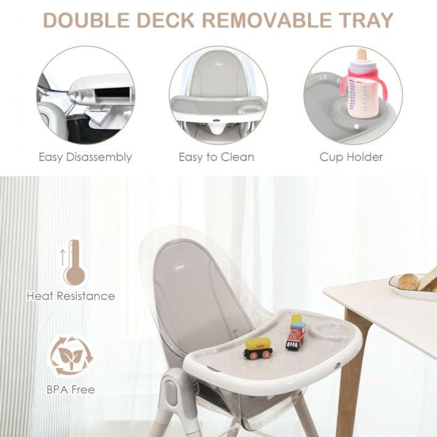 3-in-1 Convertible Baby High Chair, Height Adjust, Grey
