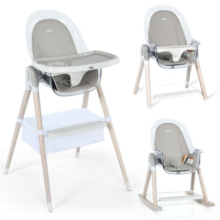 3-in-1 Convertible Baby High Chair, Height Adjust, Grey