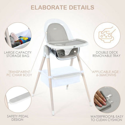 3-in-1 Convertible Baby High Chair, Height Adjust, Grey