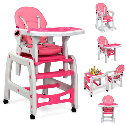 3-in-1 Convertible Baby High Chair with Tray, Pink