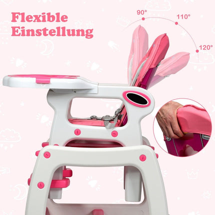 3-in-1 Convertible Baby High Chair with Tray, Pink