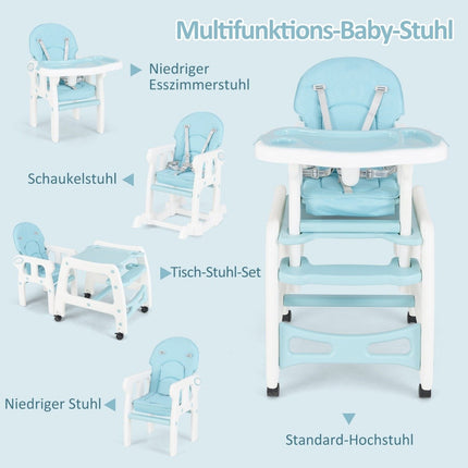 3-in-1 Convertible Baby High Chair with Wheels, Blue