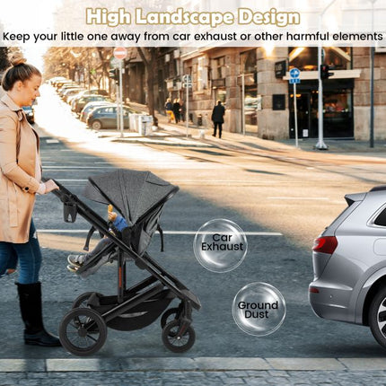 3-in-1 Convertible Baby Stroller, Folding Bassinet, Gray