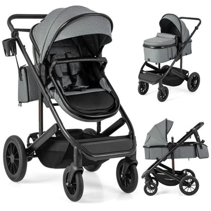 3-in-1 Convertible Baby Stroller, Folding Bassinet, Gray