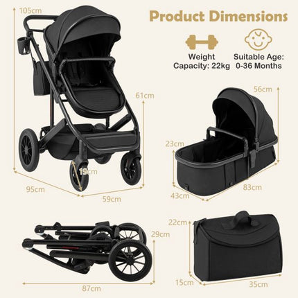 3-in-1 Convertible Baby Stroller with Detachable Bassinet