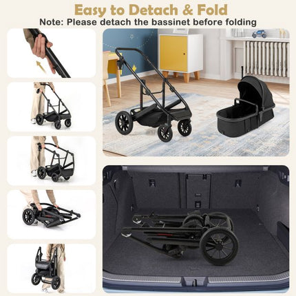 3-in-1 Convertible Baby Stroller with Detachable Bassinet