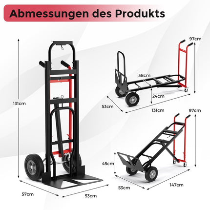 3-in-1 Convertible Hand Truck, 450kg Capacity, Metal Frame