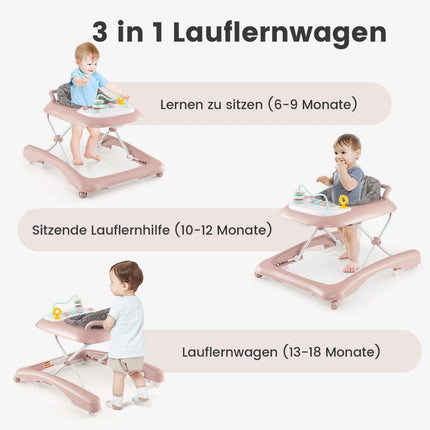 3-in-1 Foldable Baby Walker, Adjustable Height & Speed