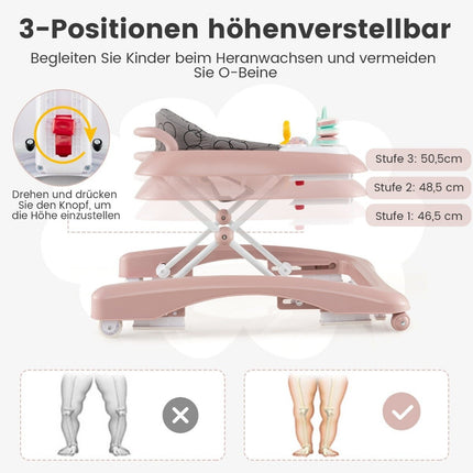 3-in-1 Foldable Baby Walker, Adjustable Height & Speed