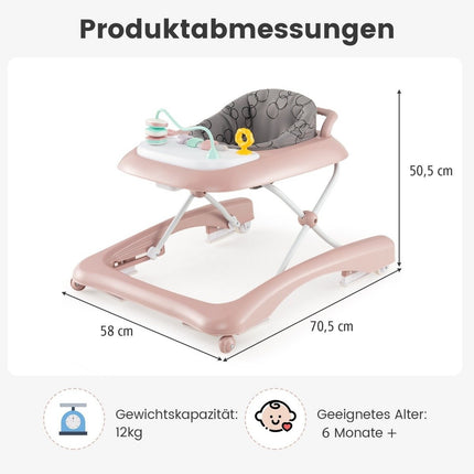 3-in-1 Foldable Baby Walker, Adjustable Height & Speed