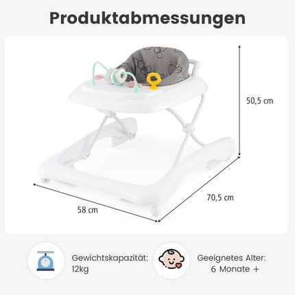3-in-1 Foldable Baby Walker with Adjustable Height, Gray