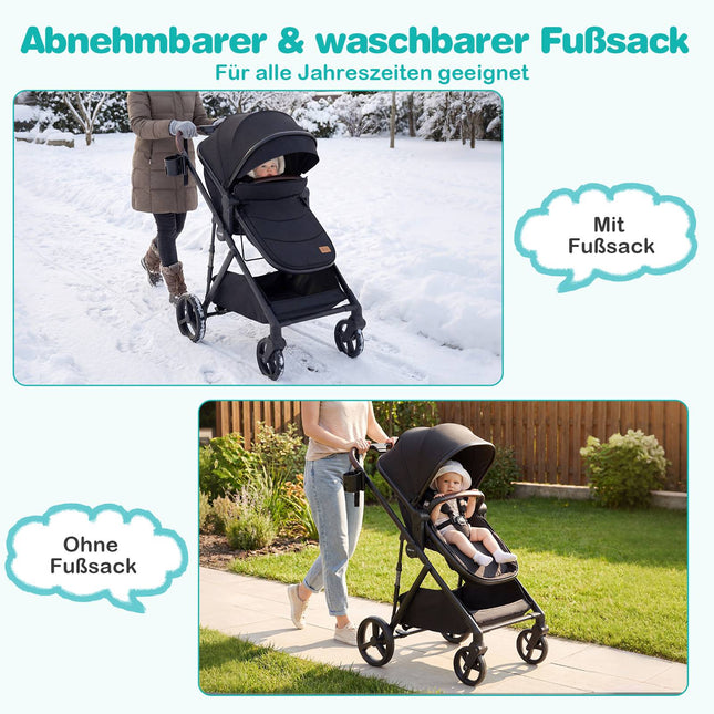 3-in-1 opvouwbare kinderwagen met omkeerbare zitting en verstelbare rugleuning