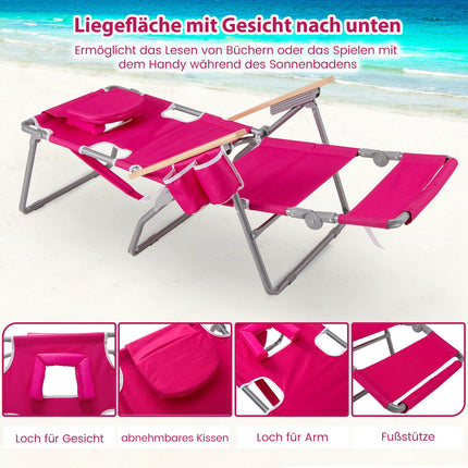 3-in-1 Folding Beach Chair with Footrest & Cushion